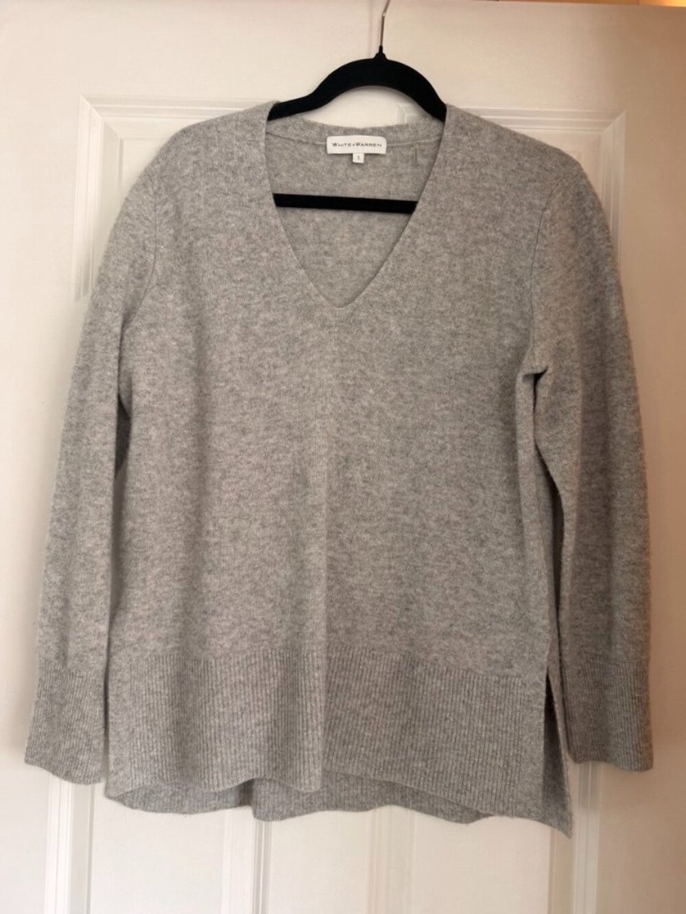 White + Warren Grey Cashmere Sweater